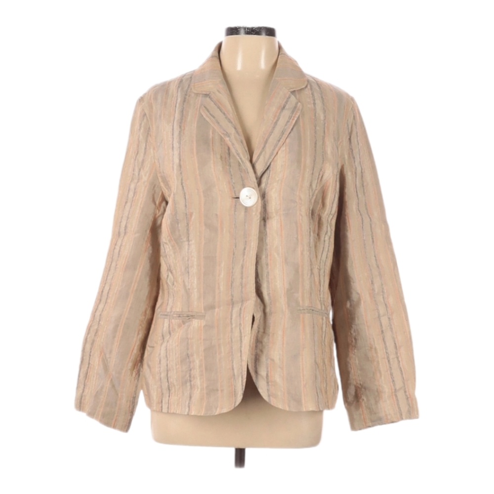 J. Jill Linen Blend Blazer Size L Striped Suit Jacket Lined Spring